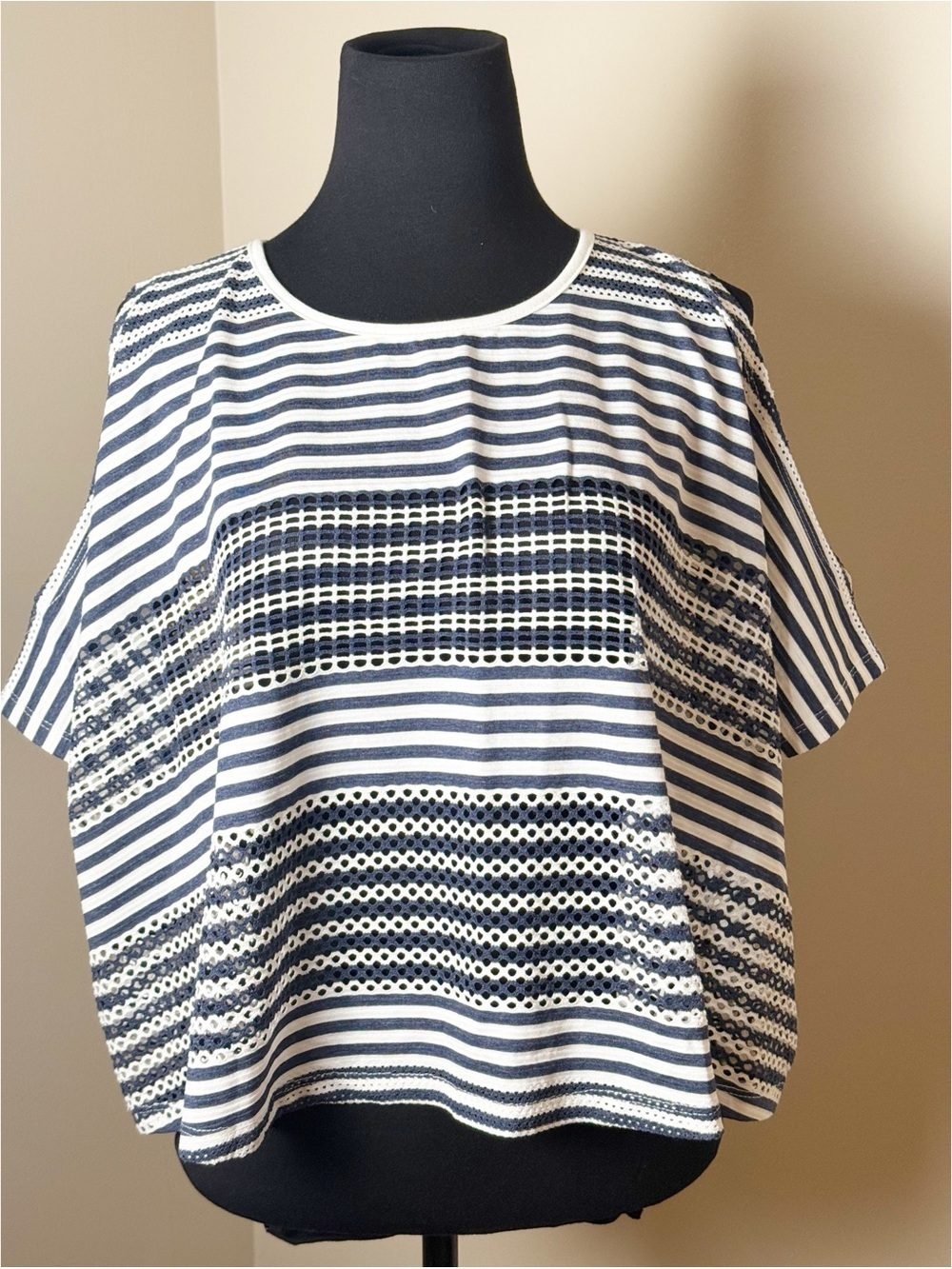 🇮🇹 Hôtel Particulier Navy & White Stripe Eyelet Top | Size M | Made in Italy